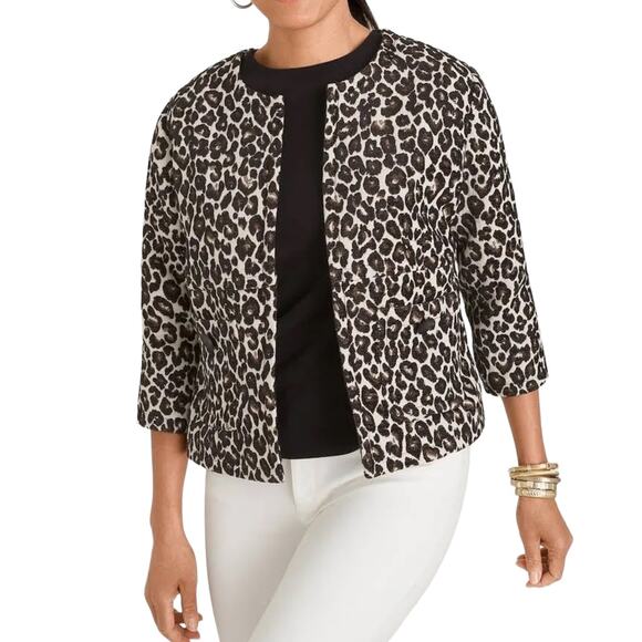 Chicos Modern Jacquard Animal Print Jacket Size Medium Cropped Sleeves BNWT - Picture 1 of 13